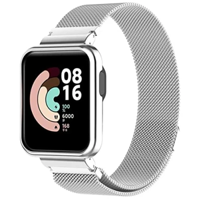 Abbildung von Keecuty Kompatibel für Xiaomi Mi Watch Lite Armband Redmi Watch, Metall Ersatzarmband Wasserdicht Edelstahl Replacement Wrist Strap Zubehör Uhrenarmband Silber