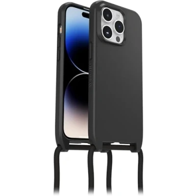 Abbildung von OtterBox React Necklace Hülle mit MagSafe für iPhone 14 Pro, ultraschlanke, schützende Verstellbarer und Abnehmbarer Handykette, Schwarz