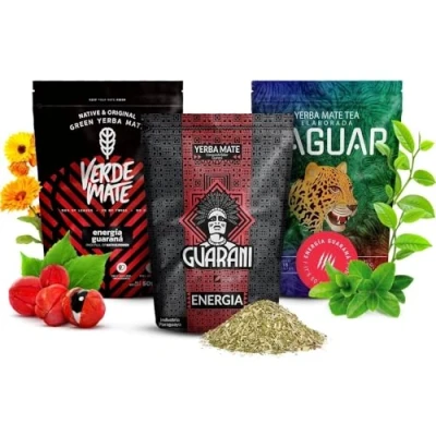 Abbildung von 3 x 500 g Mate Tee mit Guarana Anregender Verde Green Energia Reich an Koffein Guarani Yaguar Für Anfänger und Fortgeschrittene