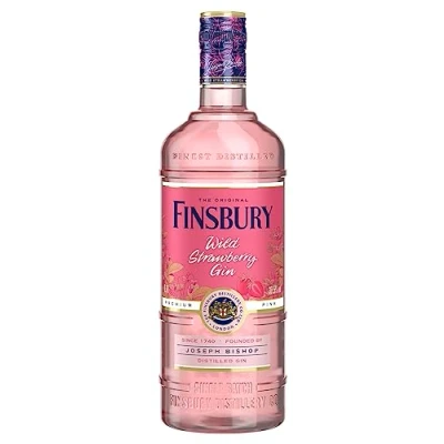 Abbildung von Finsbury Wild Strawberry Gin Mit 37,5 Prozent Vol, Der Pink Premium Erdbeer und Himbeernoten Perfekt Tonic Frischen Beeren, 0,7 L
