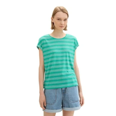 Abbildung von TOM Tailor Denim MIT Streifenmuster Tshirt print, Damen, Größe: Medium, Green white stripe