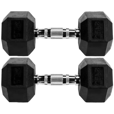 Abbildung von Signature Fitness Gummi ummantelte Sechskant Hantel, 11,3 kg, Paar