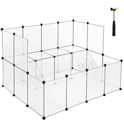Abbildung von SONGMICS Freigehege für Kaninchen, Gehege Kleintiere, 143 x 108 93 cm, Meerschweinchen Gehege, Laufstall, aus Kunststoff, Hamster, weiß LPC004W01