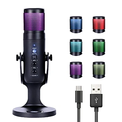 Abbildung von USB Mikrofon, RGB PC Gaming Kondensator Mikrofon Studioqualität für PS4 Mac LED Farbatmosphärenlicht Microphone mit Ladekabel Streaming Aufnahmen Podcasting Broadcasting Live Mehr