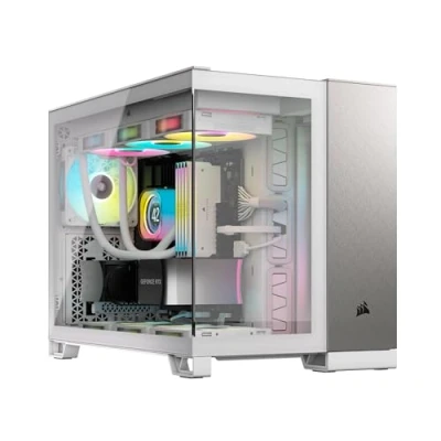 Abbildung von CORSAIR 2500X Small Tower mATX Doppelkammer PC Gehäuse Gehärtetes Panoramaglas Umgekehrte Verbindung Motherboard Kompatibel Keine Ventilatoren Inbegriffen Weiß/Satin Grau Aluminium