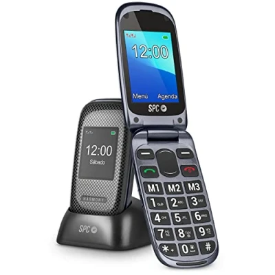 Abbildung von SPC Harmony Mobiltelefon mit Klappdeckel für Senioren großen Ziffern und Buchstaben, Doppeltem Display, SOS Taste, 3 Direktspeicher, Ladestation