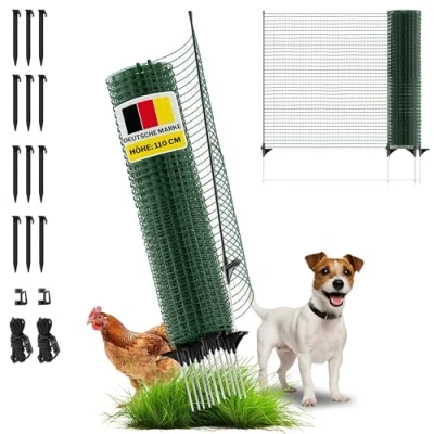 Abbildung von horizont Begrenzungszaun FIX, mobiler Zaun 25m Lang &amp; 110cm hoch, engmaschig für Garten, Camping Haustiere, inkl. 15 Fiberglaspfählen 20 Heringen, Beetschutz, Hundezaun, Absperrzaun, Steckzaun