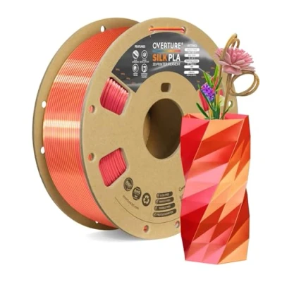 Abbildung von OVERTURE Dual Color Silk PLA Filament 1.75mm, 1kg 3D Drucker Seide PLA, Maßgenauigkeit +/ 0.03 mm(Seide Rot Gold)