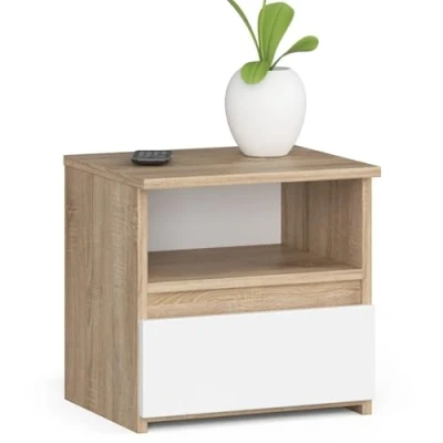 Abbildung von AKORD Nachttisch mit Schublade Nachtkommode, Nachtkästchen Schlafzimmer Schrank B40 x H40 T35 cm Eiche Sonoma &amp; Weiß Front