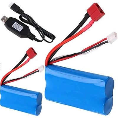 Abbildung von Yangers 2er Pack Li Ionen Akku 7,4 V 2000 mAh 2S 20C T stecker mit USB ladegerät für WLtoys rc Geländewagen Jumper