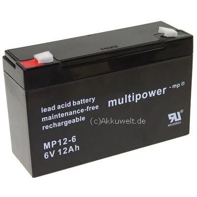 Abbildung von Multipower Bleigel Akku/ MP12 6/ 6V 12Ah/ 4,8 mm Faston Stecker/ Wartungsfrei/Bleigel Batterie