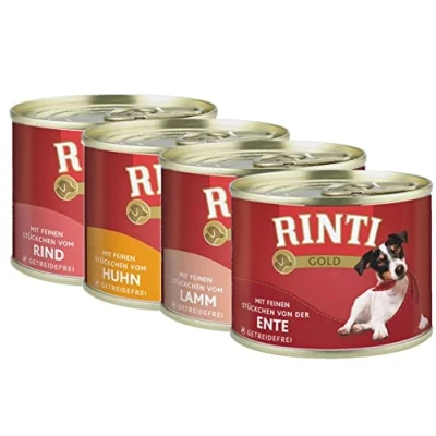 Abbildung von Rinti Gold Multipack 48 x 185 g mit Ente, Huhn, Lamm und Rind