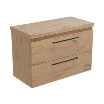 Abbildung von paplinskimoebel Badezimmerschrank mit Arbeitsplatte für Aufsatzwaschbecken GIRONA B80,5/79,8 x T40/39 H55 cm, Zwei Schubladen (Eichenoptik Arbeitsplatte)