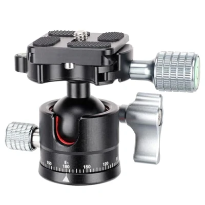 Abbildung von Koolehaoda Low Profile Kugelkopf,Panorama Stativkopf 360 drehbar mit 1/4&quot; Schraube Schnellwechselplatte für DSLR Kameras, Stativ, Einbeinstativ, Max. Belastung 10kg