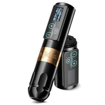 Abbildung von Ambition Vibe Tätowiermaschine, Rotationskartuschen Akkustift mit zusätzlichen 2400 mAh Touch Tasten, LED Digitalanzeige, kabelloser bürstenloser Motor für professionelle Künstler