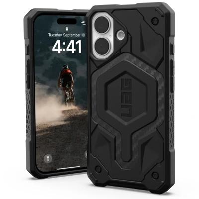 Abbildung von Apple iPhone 16 Hülle MagSafe Kunststoff UAG Hard Case/Backcover Handyhülle Schwarz Shockproof/Stoßfest