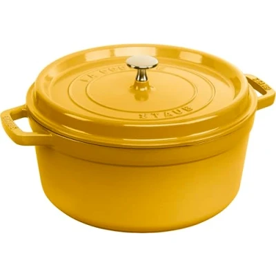 Abbildung von STAUB Gusseisen Bräter/Cocotte, Rund 26 cm, 5,25 L, Aromaregen Funktion Für optimale Befeuchtung, alle Herdarten inkl. Induktion &amp; Backofen, Citron, Gelb