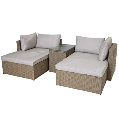 Abbildung von riess ambiente Loungeset XXL MODULAR natur, (Set, 5 tlg), Gartenmöbel · Sessel Tisch Hocker Terrasse Balkon Outdoor
