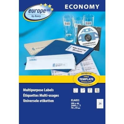 Abbildung von Europe 100 Mehrzweck Etiketten, selbstklebend, 70 x 37 mm, Weiß, 2400 Stück
