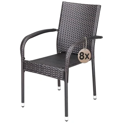 Abbildung von Casaria® Gartenstühle 8er Set Stapelbar Wetterfest Polyrattan Outdoor 160kg Garten Terrasse Balkon Stuhl mit Armlehne Gartensessel Stapelstühle Braun