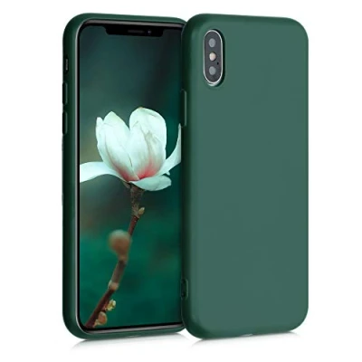 Abbildung von kwmobile Hülle kompatibel mit Apple iPhone XS gummierte TPU Silikon Handyhülle Schutzhülle für kabelloses Laden Case in Moosgrün