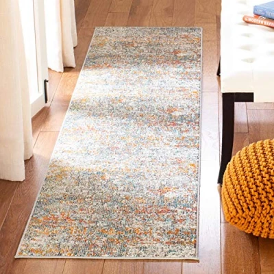 Abbildung von SAFAVIEH Zeitgenössische Teppich für Wohnzimmer, Esszimmer, Schlafzimmer Madison Collection, Kurzer Flor, Grau und Orange, 61 X 244 cm