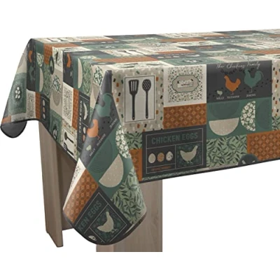 Abbildung von Le linge de Jules Tischdecke Chicken, schmutzabweisend, rechteckig, 150 x 240 cm, Grün