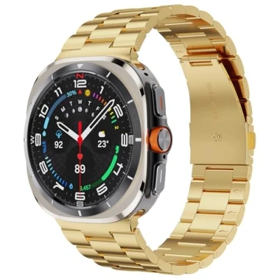 Abbildung von GrTress Metallarmband Kompatibel mit Samsung Galaxy Watch Ultra Armband 47mm (2024), Einstellbar Edelstahl Metall Ersatzarmband Damen Herren, Gold