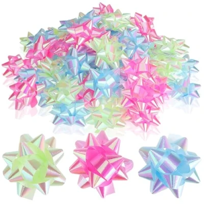 Abbildung von Wilhelm Sell® 60x Geschenkschleifen selbstklebend 5 x 2 cm Bunte Schleifen für Geschenke Dekorative Fertigschleifen Weihnachten, Geburtstage und Hochzeiten (hellblau/rosa/grün)