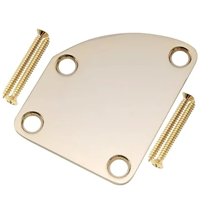 Abbildung von Musiclily Pro Stahl 4 Loch Abgerundet Halsplatte für Strat Tele E Gitarre oder Bass, Gold