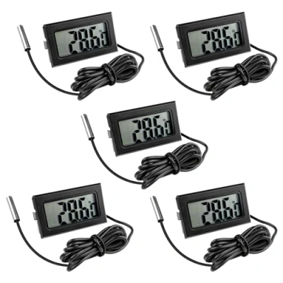 Abbildung von Gvolatee 5 Stück Aquarium Digital Thermometer mit Fühler, Temperatursensor Wasserdicht Kabel, LCD Temperaturüberwachung Externer Sonde für Kühlschrank Gefrierschrank