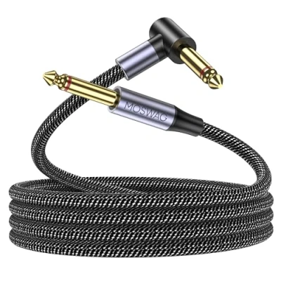 Abbildung von MOSWAG 6.35mm Gitarrenkabel, Gerade bis rechtwinkliges Instrumentenkabel, Elektrisches Instrument Bass AMP Kabel Kompatibel Bassgitarre, Elektrisch, Bass, Verstärker (5M)