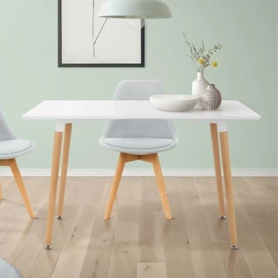 Abbildung von ML Design Esstisch Weiß aus Holz, 120 x 70 74,5 cm, Rechteckiger Esszimmertisch für 4 6 Personen, Skandinavisch Küchentisch, Wohnzimmertisch mit Buchenholzbeine, Schreibtisch Retro, Esszimmer Tisch