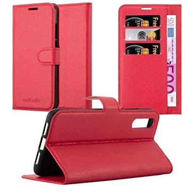 Abbildung von Cadorabo Hülle kompatibel mit Huawei P20 Handyhülle aus Premium Kunst Leder Flip Klappbare Stoßfeste Magnetische [Standfunktion] [Kartenfächern] Cover für Tasche in Rot