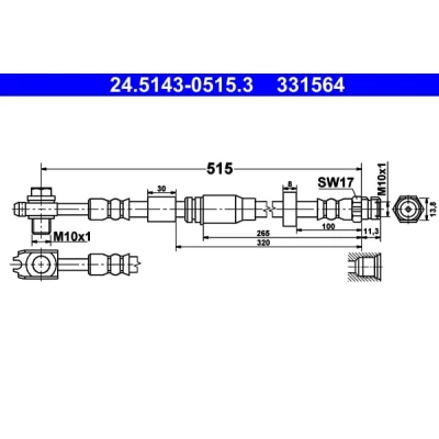 Abbildung von ATE 24.5143 0515.3 Bremsschläuche 515 M10x1 SEAT: Mii, VOLKSWAGEN: up! Schrägheck, SKODA: Citigo