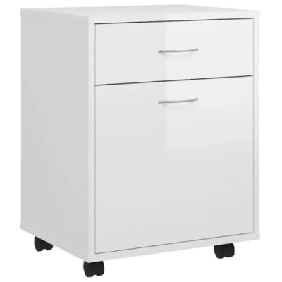 Abbildung von vidaXL Rollschrank mit 1 Tür Schublade Rollcontainer Büroschrank Aktenschrank Bürocontainer Schrank Büro Hochglanz Weiß 45x38x54cm Holzwerkstoff