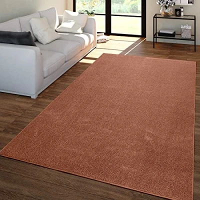 Abbildung von TT Home Wohnzimmer Teppich Kurzflor Unifarbendes Design Modern Und Zeitlos, Farbe: Braun Orange, Größe:120x170 cm