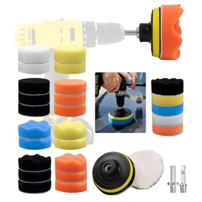 Abbildung von 80mm Polierschwämme Pads,32 Stück Polier set,Auto Polierpads,Auto Schwämme Pads Polieraufsatz,Auto Polieren für Akkuschrauber,Poliermaschine,Polierauflage,Bohrmaschine Polieren,Schleifen,Wachsen