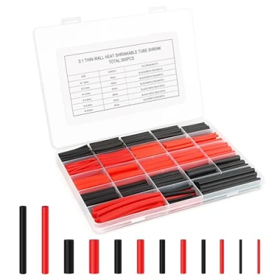 Abbildung von VFANDV Schrumpfschlauch Set, Schrumpfschläuche 3:1 Verhältnis Sortiment, Electrical Wire Kabel Wrap Sortiment Elektrische Isolierung Tube Kit mit Box, Rot &amp; Schwarz 300 Stück