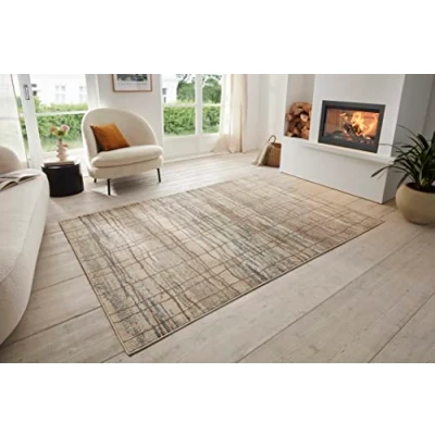 Abbildung von Hanse Home Jord Designer Teppich Flachgewebe Vintage Stil Abstrakt Modern Geometrisches Muster, ÖKO TEX Wohnzimmerteppich für Esszimmer, Kinderzimmer, Jugendzimmer, Flur Creme Blue, 80x120cm