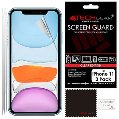 Abbildung von TECHGEAR [3 Stück] Displayschutzfolie für iPhone 11 Ultra Klare Schutzfolie Displayschutz mit Reinigungstuch + Applikationskarte kompatibel
