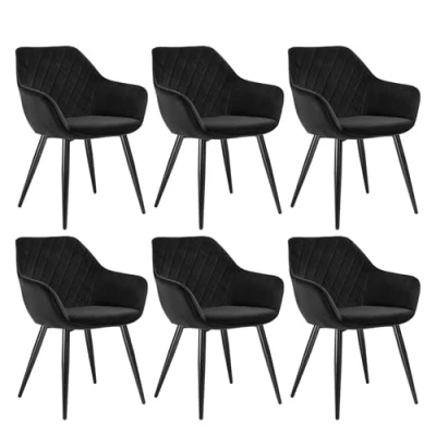 Abbildung von WOLTU Esszimmerstühle 6er Set Küchenstühle Wohnzimmerstühle Polsterstühle Sessel, Armlehnstühle mit Rückenlehne, für Esszimmer, Küche, Wohnzimmer, Samt, Metallbeine, Schwarz, BH153sz 6