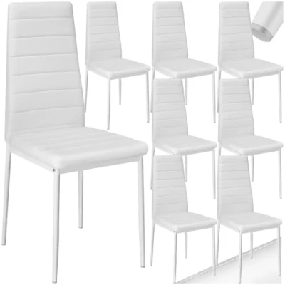 Abbildung von tectake® 8er Set eleganter ergonomischer Stuhl mit hoher Rückenlehne, Esszimmerstühle, Küchenstühle, Stühle für Esstisch, Esszimmer, Dining Table oder Vorzimmer Möbel gepolstert weiß