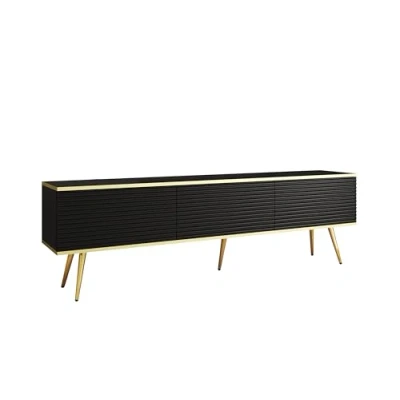 Abbildung von 3E 3xE living.com TV Schrank mit Lamellen in Schwarzer Farbe goldenen Beinen, D: L: 175 cm, H: 53 T: 32 cm