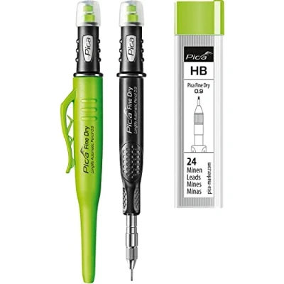 Abbildung von vasalat Pica Tieflochmarker Fine Dry 0.9mm, Bleistift Bohrlochmarkierer 7070 + 24 Ersatz Graphitminen HB 7030