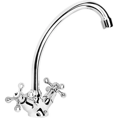 Abbildung von Cornat Waschtisch Zweigriffarmatur &quot;Nostalgie&quot; Verchromter Messingkörper Hohe Auslaufhöhe Schwenkbar Ohne Ablaufgarnitur / Wasserhahn fürs Bad Waschbecken Armatur Badarmatur NO111