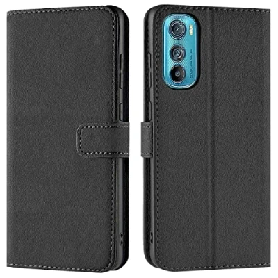 Abbildung von Verco Handyhülle für Motorola Edge 30 Hülle, Bookcase Tasche Flipcover Case [Kartenfächer/Aufstellfunktion], Schwarz
