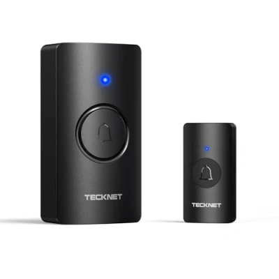 Abbildung von TECKNET Funkklingel, kabelloses Türklingel Batteriebetrieben, wasserdichte Set mit 400M kabelloser Reichweite, 5 Lautstärkestufen und 60 Glockenspielen 4,5 Jahren Batterielebensdauer