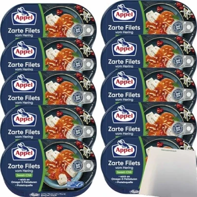 Abbildung von Appel zarte Filets vom Hering Sweet Chili 10er Pack (10x200g Dose) + usy Block