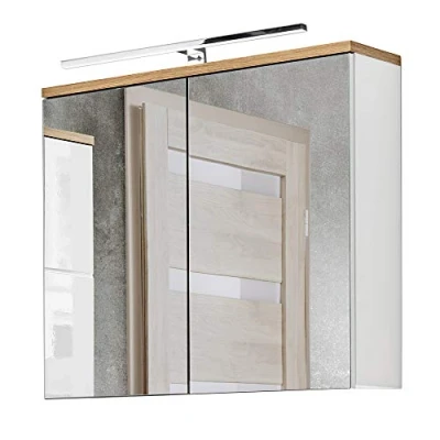 Abbildung von Lomadox Spiegelschrank LUTON 56 weiß mit Wotan Eiche Nb. 80/70/20 cm